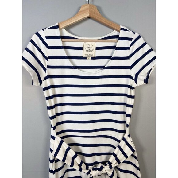 Hope & Henry Short Sleeve Tie Front Striped Dress White &‎ Navy Size S Nautical - Picture 5 of 14
